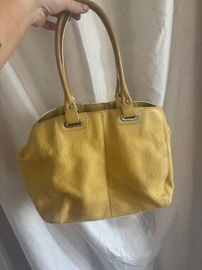 Levenger Yellow Pebbled Leather Shoulder Tote